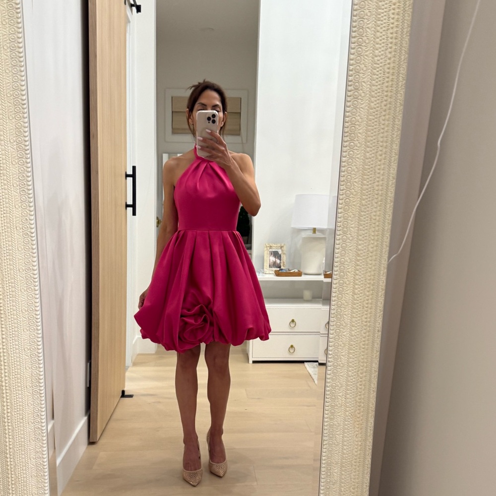 Mac Duggal High Nech Sleeveless Bubble Hem Mini Dress Fuchsia Size 2 - Picture 16 of 17